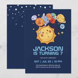 Sonne und Planeten Weltraum Kindergeburtstag Einladung