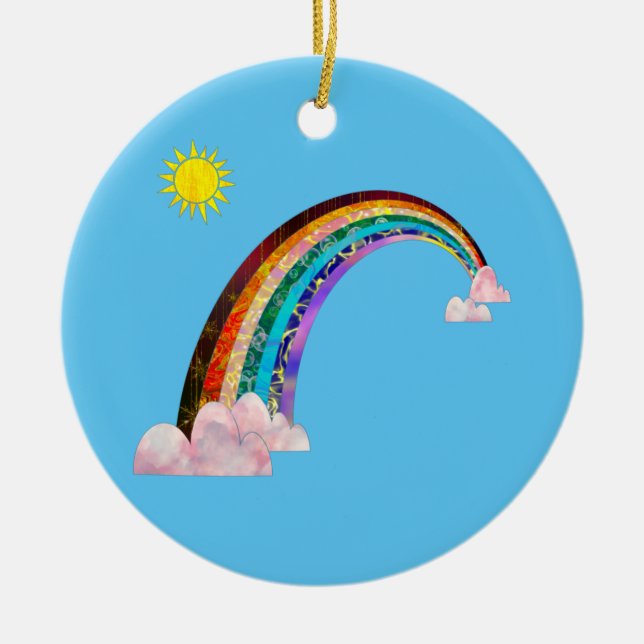 Sonne und Regenbogen 2 Keramik Ornament (Vorne)
