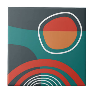 Sonne und Regenbogen blau rot weiß Boho-Kunstwerk Fliese