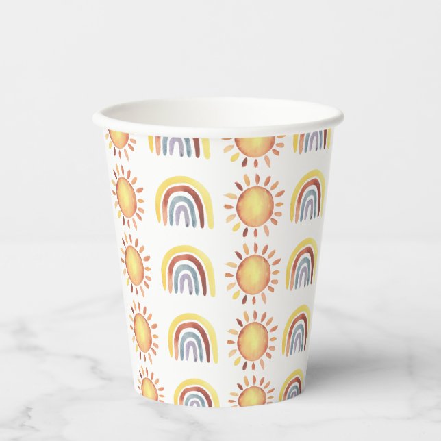 Sonne und Regenbogen Muster Pappbecher (Vorderseite)