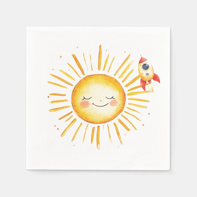 Sonne und Rocketship zum ersten Geburtstag Serviette (Vorderseite)