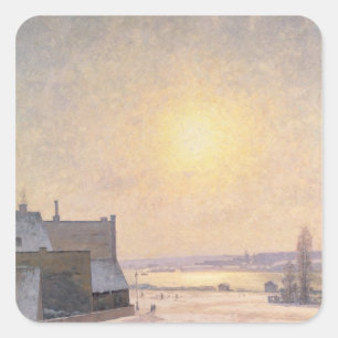 Sonne und Schnee, Szene aus Stockholm Quadratischer Aufkleber