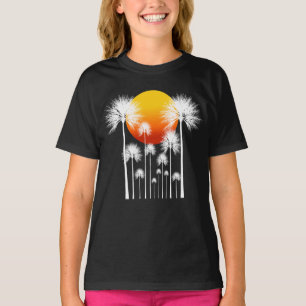 Sonne und weiße Silhouette Palmen T-Shirt
