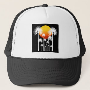 Sonne und weiße Silhouette Palmen Truckerkappe