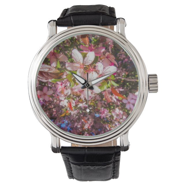 Sonne und Wolken Die Natur blüht Herz in Blume Armbanduhr (Vorderseite)