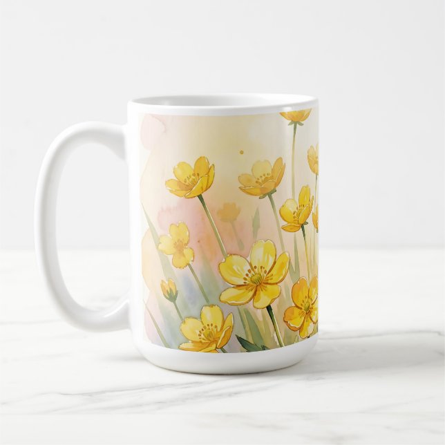 Sonnen-Gelbe Wildblumen-Wasserfarbe Kaffeetasse (Links)