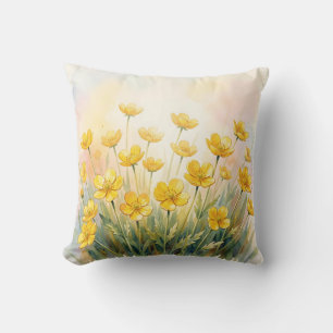 Sonnen-Gelbe Wildblumen-Wasserfarbe Kissen