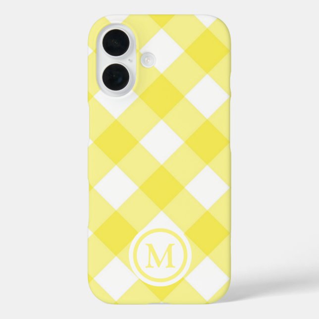 Sonnen Gelbes Gingham-Monogramm Case-Mate iPhone Hülle (Rückseite)