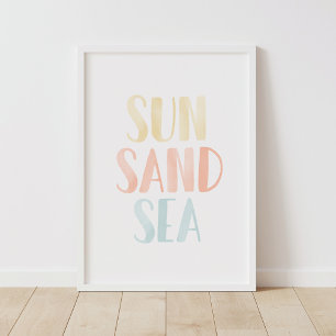 Sonnen-Sand-Meer-Aquarell-Strand-Kinderzimmer-Deko Poster