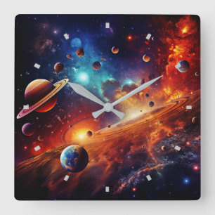 Sonnen-System-Kunst-Wanduhr Quadratische Wanduhr