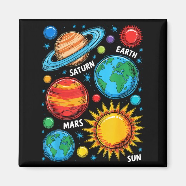 Sonnen-system-planeten Erde Mars Saturn Sonne Skiz Magnet (Vorne)