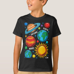 Sonnen-system Planeten Erde Mars Saturn Sonne Skiz T-Shirt