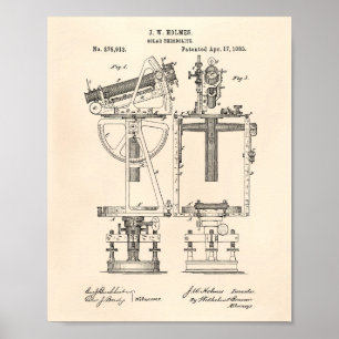 Sonnen-Theodolit 1883 Patent Kunst Altes Papier Poster