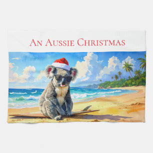 Sonnen- und Surf-Koala-Santa-Hut Ein australisches Geschirrtuch