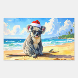 Sonnen- und Surf-Koala-Santa-Hut Ein australisches Rechteckiger Aufkleber