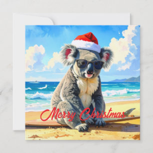 Sonnen- und Surf-Koala-Santa-Hut  Feiertagskarte