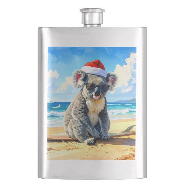 Sonnen- und Surf-Koala-Santa-Mütze Flachmann (Vorderseite)
