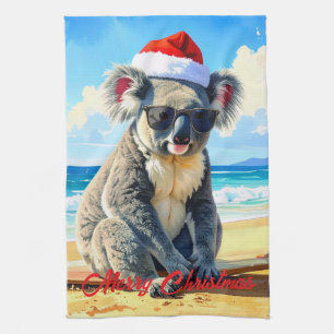 Sonnen- und Surf-Koala-Santa-Mütze Geschirrtuch
