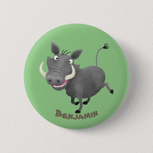 Sonnenafrikanische Warthos-Schwein-Cartoon-Illustr Button (Vorderseite)