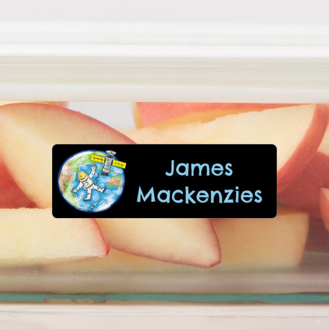 Sonnenastronaut im Weltraum Cartoon personalisiert Etiketten (Befestigt)