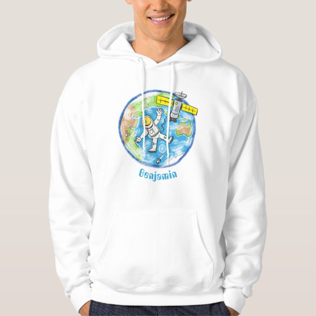 Sonnenastronaut im Weltraum und Cartoon der Erde Hoodie (Vorderseite)