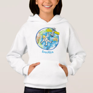 Sonnenastronaut im Weltraum und Cartoon der Erde Hoodie