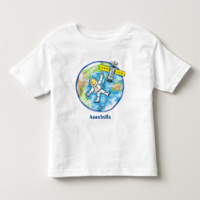 Sonnenastronaut im Weltraum und Cartoon der Erde Kleinkind T-shirt (Vorderseite)
