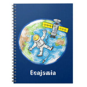 Sonnenastronaut im Weltraum und Cartoon der Erde Notizblock