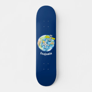 Sonnenastronaut im Weltraum und Cartoon der Erde Skateboard