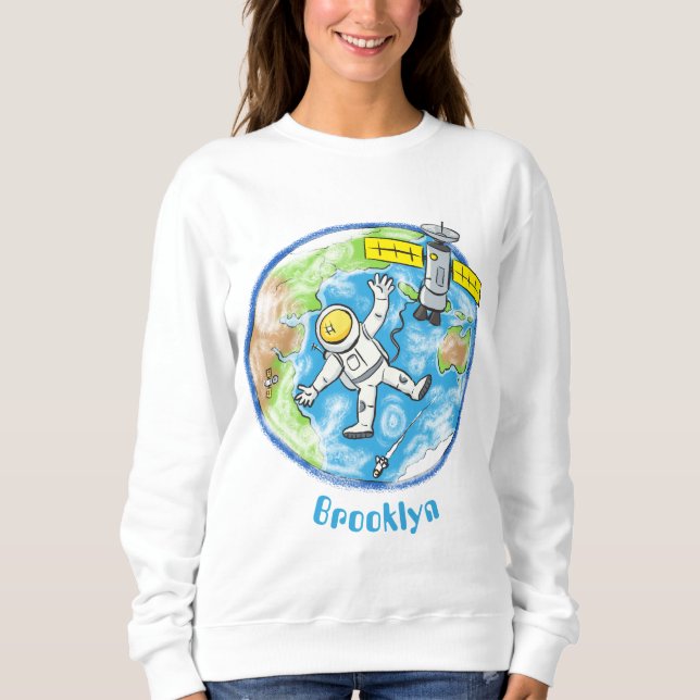Sonnenastronaut im Weltraum und Cartoon der Erde Sweatshirt (Vorderseite)