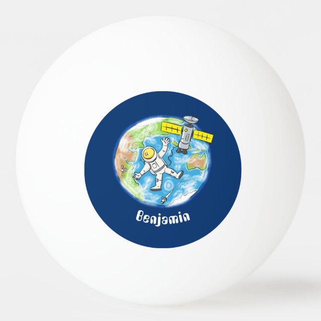 Sonnenastronaut im Weltraum und Cartoon der Erde Tischtennisball (Vorderseite)