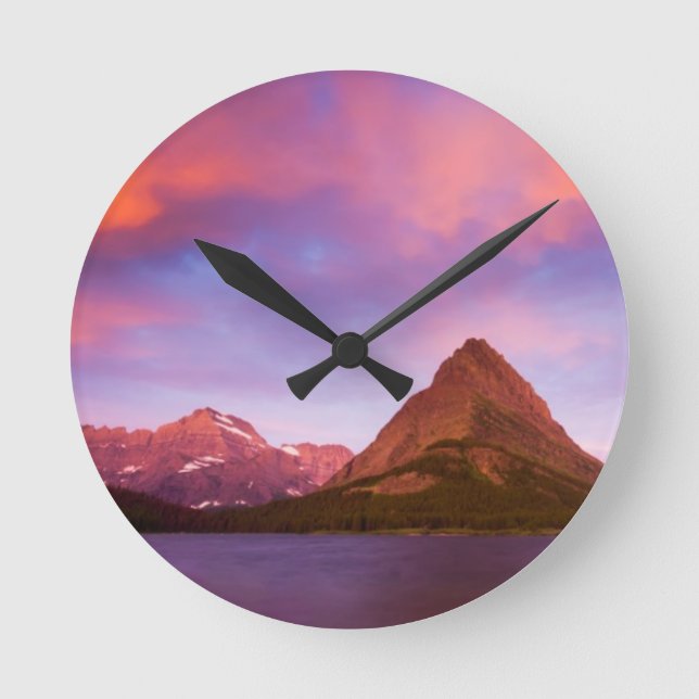 Sonnenaufgang am Gletscher Runde Wanduhr (Vorderseite)