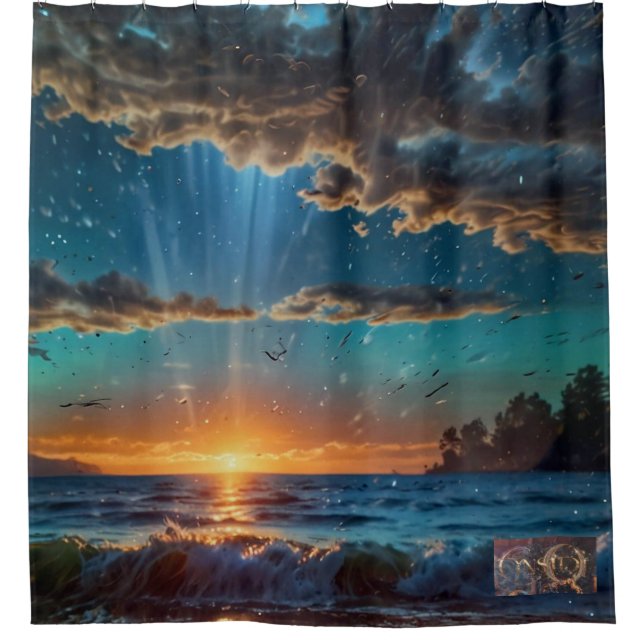 Sonnenaufgang am Meer Duschvorhang (Vorderseite)