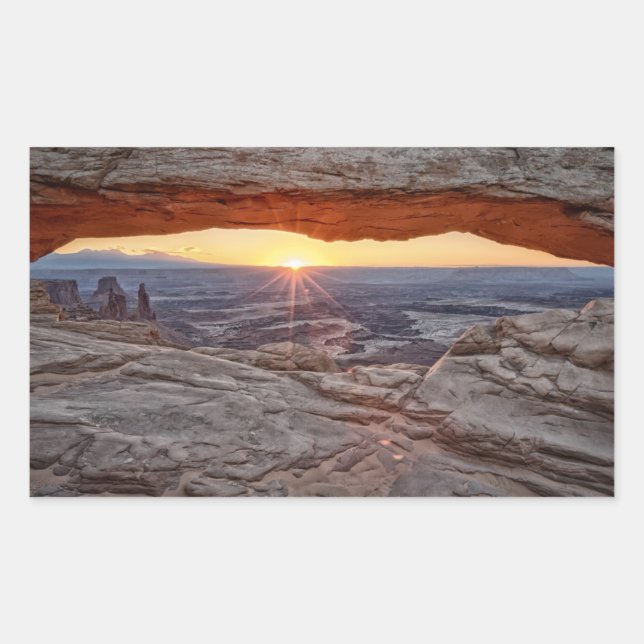 Sonnenaufgang am Mesa Arch, Canyonlands National P Rechteckiger Aufkleber (Vorderseite)