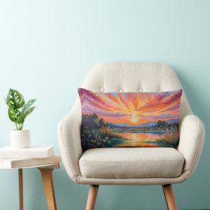 Sonnenaufgang am Teich Aquarell Lendenkissen