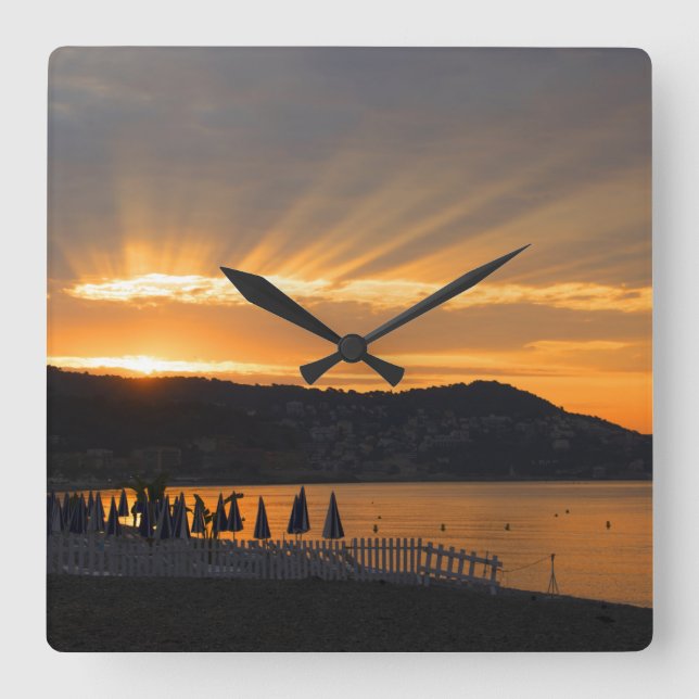 Sonnenaufgang an der Promenade des Anglais Quadratische Wanduhr (Vorderseite)