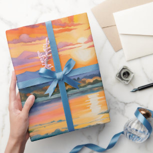 Sonnenaufgang an der Wasserfarbe des Teiches Geschenkpapier