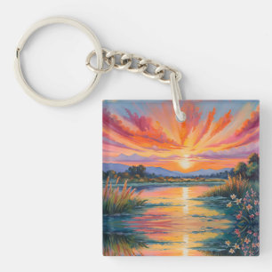 Sonnenaufgang an der Wasserfarbe des Teiches Schlüsselanhänger