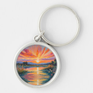 Sonnenaufgang an der Wasserfarbe des Teiches Schlüsselanhänger