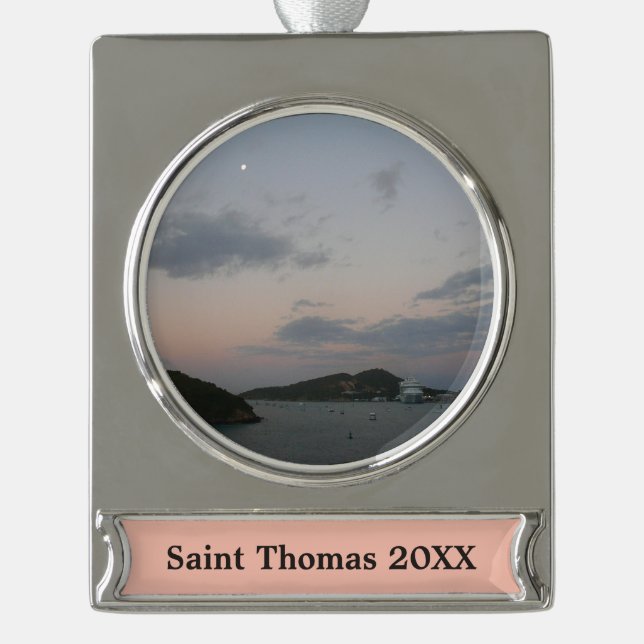 Sonnenaufgang auf den St. Thomas III Jungfrau Isla Banner-Ornament Silber (Vorderseite)