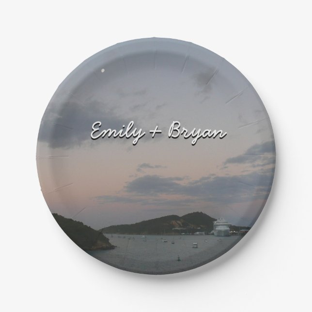 Sonnenaufgang auf den St. Thomas III Jungfrau Isla Pappteller (Vorderseite)