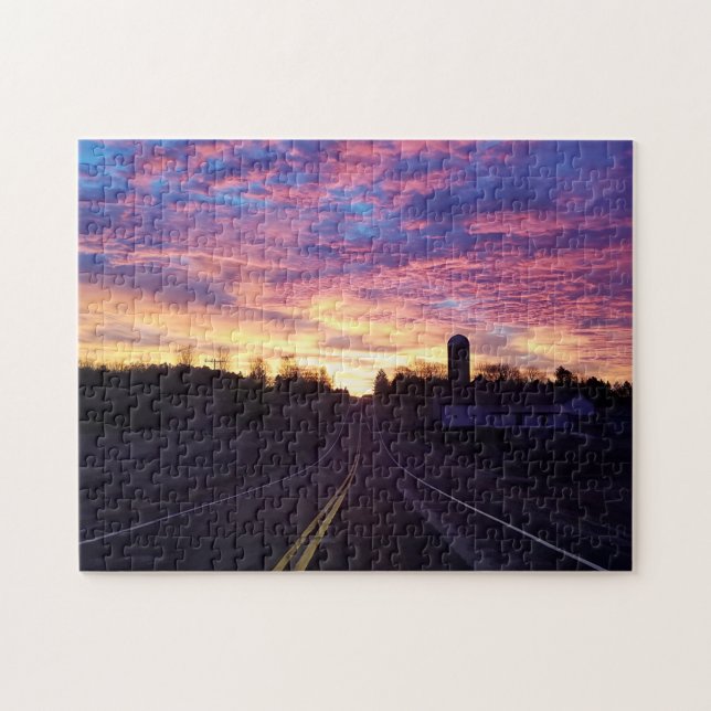 Sonnenaufgang auf der Straße Puzzle (Horizontal)