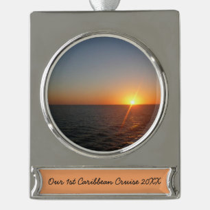 Sonnenaufgang auf Sea III Ocean Horizon Seascape Banner-Ornament Silber