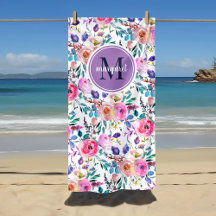 Sonnenaufgang Boho Floral Lila und Weiß Monogramm