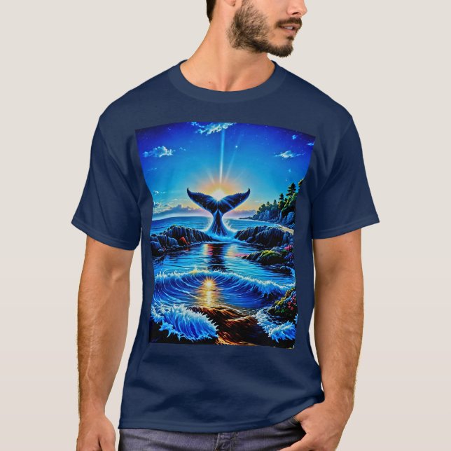 Sonnenaufgang Dreh des Whale-Schwanzes T-Shirt (Vorderseite)