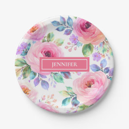 Sonnenaufgang Floral Boho benutzerdefinierter Name Pappteller