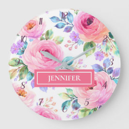 Sonnenaufgang Floral Boho Maßgeschneiderter Name D Große Wanduhr