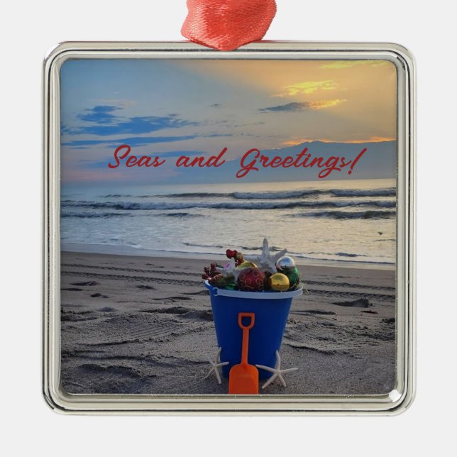 Sonnenaufgang Fotografie Weihnachtsstrand Ornament Aus Metall (Vorne)