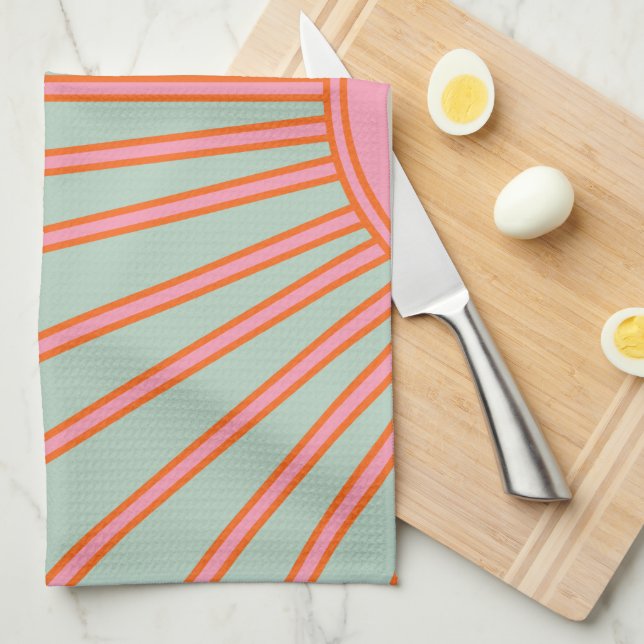 Sonnenaufgang Grün und Rosa Abstrakt Retro-Sonnens Geschirrtuch (Viertel Falte)