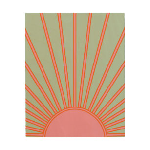 Sonnenaufgang Grün und Rosa Abstrakt Retro-Sonnens Holzdruck